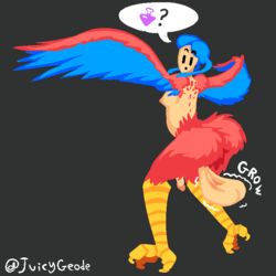 1:1 ambiguous_gender avian ball_growth european_mythology futanari genital_growth genitals greek_mythology growth harpy harpy_(terraria) humanoid juicygeode monster_girl mythological_avian mythology penis solo terraria