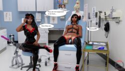 3d amber_eyes ana_amari arms_behind_back ball_gag beret black_hair blonde_hair bondage brown_eyes buttplug buttplug_on_tray cablensfw crossed_legs dark-skinned_female dark_hair dark_skin doctors_office enema_syringe female_only fucking_machine glasses high_heels hitachi_magic_wand labcoat large_breasts latex latex_outfit latex_stockings latex_thighhighs long_hair looking_at_viewer looking_over_glasses medical_instrument mercy mother_and_daughter multiple_girls nipples overwatch pale-skinned_female pale_skin pharah ponytail red_lipstick spread_legs spreader_bar vibrator wide_eyed