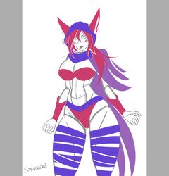 1girls abs belt big_breasts big_legs breeches ear female huge_breasts league_of_legends legs sketch solo strangerzz vastaya xayah