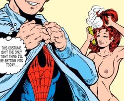 1boy 1boy1girl 1girls areola areolae ass breasts curvaceous curves curvy curvy_body curvy_female curvy_figure curvy_hips faceless_male female female_focus hotpocketart hourglass_figure light-skinned_female light_skin marvel marvel_comics mary_jane_watson nipples peter_parker red_hair spider-man spider-man:_the_animated_series spider-man_(series) straight_hair voluptuous watermark