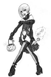 1boy androgynous anonymousfriend blonde_hair boy bulge femboy girly goth gothic hair halloween heel_boots heels human male male_only panties penis solo trap vampire