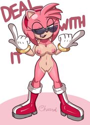 amy_rose busty casual charredarousal exposed_torso eyewear female footwear fur furry handwear hourglass_figure mostly_nude pinup pinup_pose pose posing sega sonic_(series) sonic_the_hedgehog_(series) tagme wide_hips