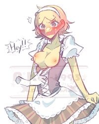 1boy 1girls akai1993 belgium_(countryhumans) countryhumans countryhumans_girl creator cute maid maid_outfit maid_uniform short_hair submissive submissive_female tagme watermark yellow_hair