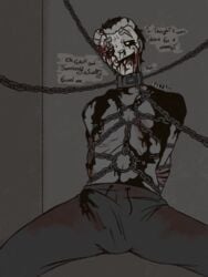 black_eyes blood bondage chains creepy gore grey_skin male male_only mask sabяy scp-035 scp_containment_breach scp_foundation solo topless