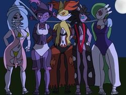 15roacxs anthro delphox gardevoir gothitelle hatterene mismagius pokemon pokemon_(species) witch witch_hat