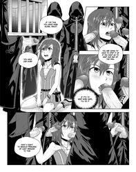 1girls 4boys black_cloak blowjob blush comic dialogue disney erection fellatio female gangbang greyscale handjob kairi kingdom_hearts kingdom_hearts_ii kneeling male monochrome necklace open_mouth oral organization_xiii penis prison prisoner redval speech_bubble square_enix text tongue_out uncensored