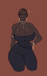 1girls big_breasts breasts cleavage dark-skinned_female dark_skin eshe_(franktonius) female female_only franktonius huge_breasts large_breasts shaved_head short_hair solo very_dark_skin