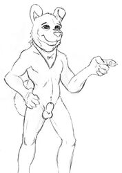 anthro anthrofied dog family_guy johawk male male_only monochrome mostly_nude new_brian pointing smile solo standing tagme