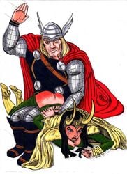 1boy 1girls female hero_on_villain human human_only lady_loki light-skinned_female light-skinned_male light_skin loki_(marvel) male marvel marvel_comics red_ass spanking straight straight_hair tagme thor_(marvel) thor_(series)