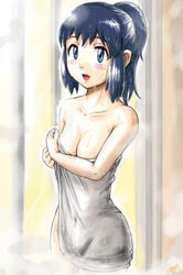 bad_censor blue_hair censored covered_nipples covering dawn_(pokemon) female female_only gougeru gouguru human pokemon solo towel