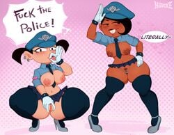 2020 2girls big_breasts bob_cut breasts breasts_out brit_crust brown_skin buckteeth chocolate_and_vanilla cosplay costume crop_top crust_cousins dark-skinned_female dark_skin exposed_breasts exposed_pussy female female_only fuck_the_police fuck_the_popo fuck_the_system g-string gloves heels highres hotkeke human labia light-skinned_female light_skin miniskirt mob_face multiple_girls my_life_as_a_teenage_robot necktie necktie_between_breasts nickelodeon nipple_piercing pierced_nipples piercing piercings police police_hat police_officer police_uniform policewoman pose posing pubic_hair pubic_hair_peek pussy salute simple_background sleeves_rolled_up speech_bubble squatting stockings suit thick_thighs thighhighs thong tiff_crust vagina white_skin