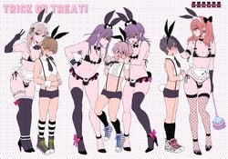 7boys blonde_hair bulge bunny_ears femboy high_heels legwear maid_bikini maid_uniform nagano_rira red_hair tagme thong trap violet_hair