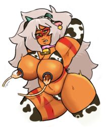 armpits big_breasts bovine breast_milk cheekers color_edit cow_costume edit female gem_(species) hands_behind_head jasper_(steven_universe) lactation milking milking_machine muscular_female nipples pregnant pussy_visible_through_clothes steven_universe sweat thick_thighs unusual_lactation wide_hips