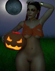 1girls 3d apex_legends big_hips big_penis breasts dark-skinned_female dark_skin female female_only halloween jack-o'-lantern latina loba_(apex_legends) orange_shirt pose pumpkin solo succulent3d