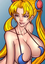 1girls bikini bishoujo_senshi_sailor_moon blonde_hair blue_eyes breasts cleavage eyeshadow female female_only huge_breasts large_breasts lipstick long_hair mascara meme ngtvisualstudio sailor_moon sailor_moon_redraw_challenge skimpy skimpy_bikini smile smirk solo solo_female swimsuit twintails usagi_tsukino