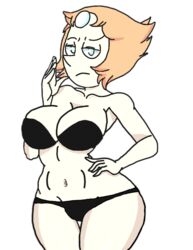 1girls alternate_breast_size bikini black_bra black_lingerie black_panties blue_eyes crystal_gem female forehead_jewel frown frowning half-closed_eyes hand_on_hip large_breasts lingerie looking_at_viewer orange_hair pale-skinned_female pale_skin pearl_(steven_universe) short_hair solo steven_universe strapless strapless_bra thigh_gap transparent_background underwear wide_hips