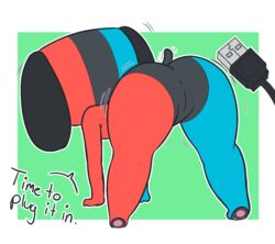 all_fours animate_inanimate anthro anus ass bent_over big_butt cable canid dialogue english_text female flat_chested furry genitals mammal nintendo nintendo_switch nude pawpads plug presenting presenting_anus presenting_pussy pussy rear_view shortstack simple_background smolseto solo switch_dog tail text thick_thighs usb usb_cable video_games wide_hips