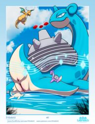 2020 absurd_res anus ass blue_body blue_eyes blue_skin digital_media_(artwork) dragon dragonite erection female feral fr0stbit3 furaffinity_username genitals gigantamax_lapras gigantamax_pokémon group hi_res lapras lapras_paradise larger_female looking_back low-angle_view macro mammal marine nintendo open_mouth orange_body page_40 penis pokémon_(species) pokemon pokemon_(species) presenting presenting_hindquarters presenting_pussy pussy scalie sea seaside shell shiny_pokemon size_difference smile video_games water