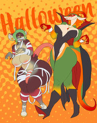 1futa 1girls anthro duo fangs female furry futanari halloween heatboom holidays horns miranda_(heatboom) mummy_costume penis rodent ronsey_(heatboom) scalie skimpy thick_thighs thighs vampire_costume