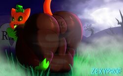 16:10 anus ass balls big_anus big_balls detailed_background feral fog genitals grass halloween hi_res holidays huge_balls hyper hyper_balls hyper_genitalia male male_only musk overweight overweight_feral overweight_male presenting presenting_hindquarters puffy_anus pumkat solo tombstone widescreen zexyprof