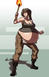 axel-rosered belly_button belly_expansion big_belly cargo_pants continuous_belly_growth female female_protagonist gritted_teeth growing_belly instant_belly lara_croft lara_croft_(survivor) low_res low_resolution lowres ponytail tank_top tanned_skin tomb_raider tomb_raider_(survivor)