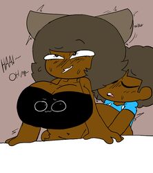 1boy 1boy1girl 1girls big_breasts blush breasts cat_con cons_(p-con) dark-skinned_female dark-skinned_male dark_skin eyes_rolling_back female from_behind male p-con p-con_(character) sex sweat sweatdrop tagme thick_thighs