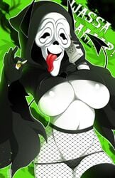 1girls big_breasts blood breasts cosplay demon demon_girl female female_ghostface female_only ghostface horns iryanic knife marijuana mask original_character panties partially_clothed phone rule_63 scary_movie scream_(franchise) tail thighhighs