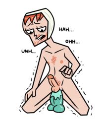 1boy anal anal_masturbation anal_penetration anal_sex bandage blue_dildo clone_high dildo dildo_in_ass erection facial_hair gay ginger ginger_hair legs_held_open nude red_hair self_fuck sex_toy sitting_on_dildo solo van_gogh_(clone_high)