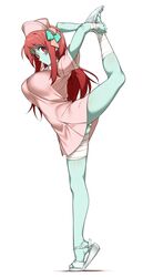 balancing looking_at_viewer nurse_uniform pink_clothing simple_background stretching zombie_girl zombie_nurse