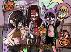 4girls avatar_the_last_airbender bob's_burgers bra braces clothing connie_maheswaran cosplay daria daria_morgendorffer dark-skinned_female female flat_chest glasses halloween hellsing integra_hellsing kuroki-hollow louise_belcher multiple_girls nicoletta_goldstein_(cosplay) panties panties_under_pantyhose pantyhose skirt steven_universe straight_hair toph_bei_fong