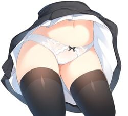 black_legwear bow bow_panties close-up dress dress_lift female head_out_of_frame lower_body maid original otokuyou panties ringo-chan_(otokuyou) simple_background thighhighs underwear white_background white_panties