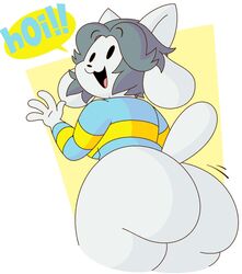 ass beesandbutts big_ass blue_shirt cat_ears dog_ears grey_hair huge_ass striped_shirt tagme tail tem temmie temmie_(undertale) undertale white_fur