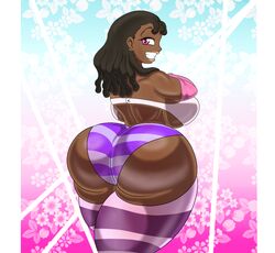 ass big_ass big_breasts big_butt breasts bubble_butt dark-skinned_female dark_skin dreadlocks fat_ass female female_only large_ass large_breasts looking_at_viewer looking_back original_character purple_eyes rosie_washington striped_legwear striped_panties striped_stockings thick_ass thick_thighs voluptuous wide_hips wobbleblot