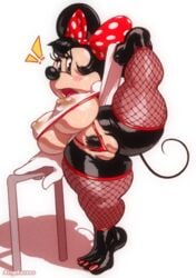 ! accessory alternate_body_type alternate_breast_size angelauxes anthro big_breasts black_body black_hair blush breasts clothing disney eyelashes female fishnet fishnet_legwear flexible furry genitals gloves hair hair_accessory hair_ribbon handwear leaning legwear looking_at_viewer mammal minnie_mouse mouse murid murine nipples on_one_leg one_leg_up presenting presenting_pussy pubes pussy raised_leg ribbons rodent shortstack simple_background solo splits spread_legs spreading standing thick_thighs thong translucent translucent_clothing underwear vertical_splits white_background