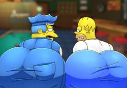 2boys ass bar big_ass big_butt bubble_ass bubble_butt butt caked_up chief_wiggum chubby clothed clothes clothing embarrassed fat_ass gay homer_simpson jeans male male/male male_only officer police police_uniform shikapandakuma the_simpsons thick thick_ass thick_thighs tight_clothing yaoi