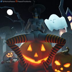 1girls 3d black_hair breasts female fortnite fortnitemares ghost ghost_girl halloween jack-o'-lantern knife long_hair looking_at_viewer night nipples no_bra no_panties nude pale-skinned_female pleasethisworks pumpkin pussy tagme thighhighs willow_(fortnite) witch_hat