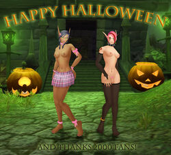 3d anklet barefoot blood_elf breasts collar earrings elf feet flaccid futa_only futanari halloween legs nipple_piercing nipples pink_hair pumpkin shikron skirt small_breasts small_penis stockings warcraft world_of_warcraft wow