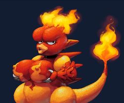 1girls 2020 anthro big_breasts breasts claws collar female fire grey_background holding_breast looking_at_viewer magmar nintendo outta_sync pokémon_(species) pokemon pokemon_rgby red_body red_scales red_skin scales simple_background solo tagme video_games yellow_body yellow_scales yellow_skin