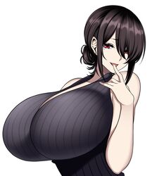 1girls big_breast black_hair breasts breasts_bigger_than_head camui_kamui_(hz_666v) cute dark_hair female female_only hyper hyper_breasts licking licking_fingers light-skinned_female light_skin original otoha_(camui_kamui) red_eyes seducing seductive seductive_eyes seductive_look seductive_smile solo solo_female thick thin thin_waist tongue tongue_out top_heavy upper_body voluptuous white_background