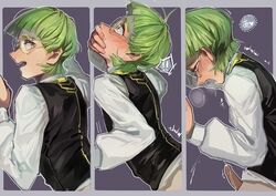 ! !! anal artist_request cum cumshot ejaculation fire_emblem fire_emblem:_three_houses gay glasses green_hair hand_to_own_mouth heavy_breathing ignatz_victor moaning panels small_penis smaller_male