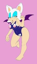 argento bat breast_cutout breasts eyeshadow furry green_eyes inverted_nipples nipples pussy rouge_the_bat sonic_(series) swimsuit wings