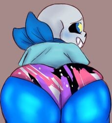 2020 2d ass bandana big_ass black_panties black_sclera blue_bandana blue_blush blue_eyes blue_scarf blue_shirt ectobody from_behind huge_ass humanoid multicolored_panties panties pink_panties purple_panties scarf skeleton starry_eyes stars_in_eyes tagme underswap underswap_sans undertale_(series) undertale_fanfiction unknown_artist white_panties yellow_eyes