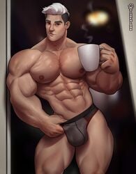 2lubkhland bara big_brother big_muscles bodybuilder briefs coffee coffee_mug daddy dilf jock male male_only package pecs seductive thick_thighs thighs uncle underwear zaddy