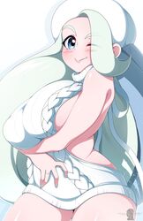 1girls breasts female female_only huge_breasts human iryanic long_hair mature mature_female melony_(pokemon) milf nintendo pokemon pokemon_ss solo solo_female sweater virgin_killer_sweater white_hair