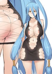 1girls aqua_hair arms_behind_back ass azura_(fire_emblem) bare_legs big_ass big_breasts blue_hair collarbone fire_emblem fire_emblem_fates hair_between_eyes holding_own_arm huge_breasts large_ass large_breasts light_blue_hair long_hair looking_at_viewer midriff nintendo no_bra no_panties no_underwear nude_underneath pussy revealing_clothes shy shy_smile skimpy skimpy_clothes slutty_outfit smile stormcow very_long_hair yellow_eyes