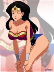 bending_over dc_comics diana_prince hands_on_legs layerth leotard looking_at_viewer smirk tagme wonder_woman wonder_woman_(series)