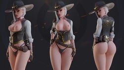 1girls 3d arhoangel ashe_(overwatch) ass big_ass blender female female_only looking_at_viewer looking_back overwatch pinup solo thong