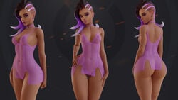 1girls 3d areolae arhoangel ass big_ass big_butt blender blizzard_entertainment brown_skin choker dark-skinned_female dark_skin female female_only latina lingerie logo looking_at_viewer looking_back milf mole mole_under_eye multicolored_hair nipples overwatch pinup purple_eyes shaved_head shaved_side side_shave simple_background solo sombra thick thick_thighs transparent_clothing