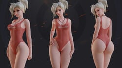 1girls 3d arhoangel ass big_ass blender blonde_hair breasts female female_only looking_at_viewer looking_back mercy nipples nipples_visible_through_clothing one-piece_swimsuit overwatch pinup ponytail solo swimsuit thong_leotard transparent_clothing