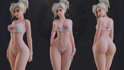 1girls 3d arhoangel ass big_ass blender female female_only looking_at_viewer looking_back mercy overwatch pinup solo thong